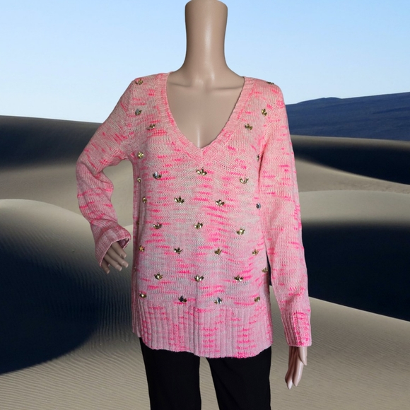 Tristan Women's Bubblegum Pink Gemstone Embellished Wool/Mohair Knit Sweater - Picture 14 of 16